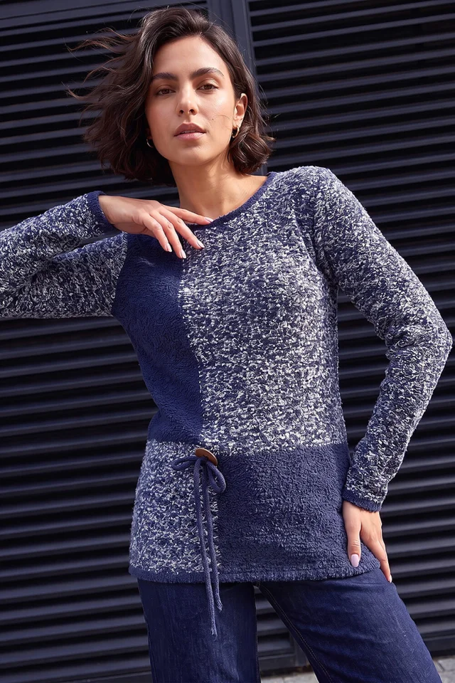 Roman Navy Textured Button Detail Knit Jumper