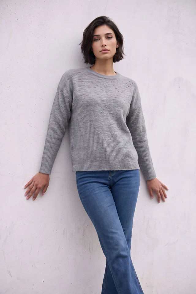 Roman Grey Petite Bobble Contrast Knit Jumper