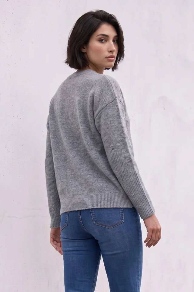 Roman Grey Petite Bobble Contrast Knit Jumper