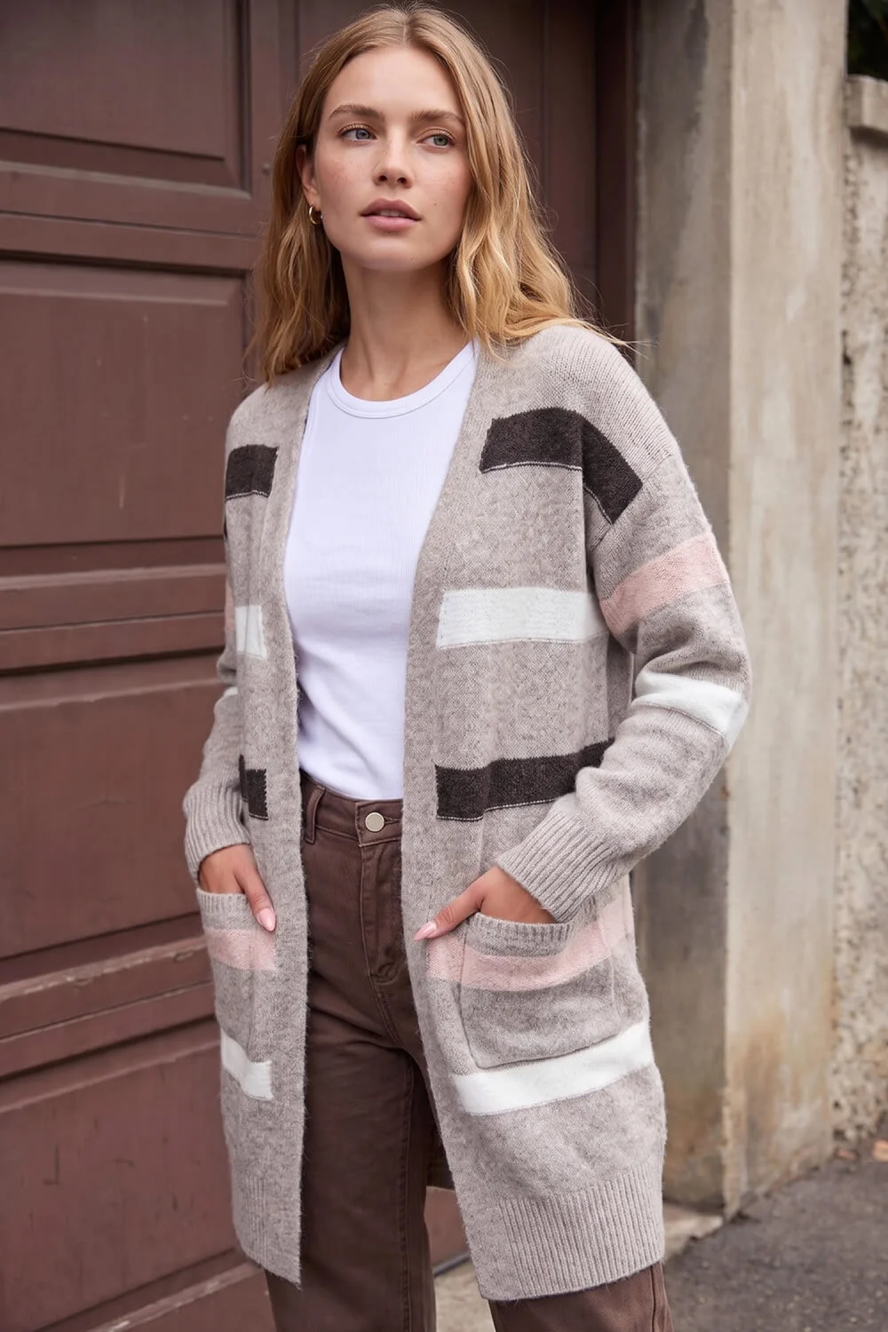 Roman Burgundy Soft Knit Stripe Cardigan - 20 Image 1