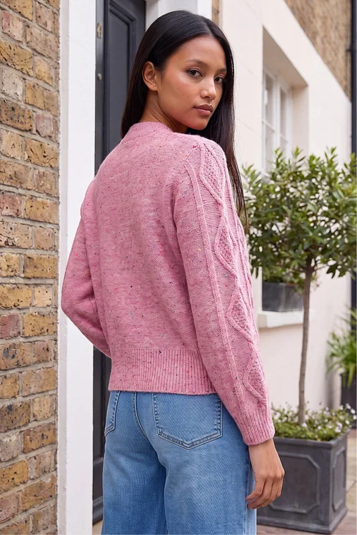 Roman Pink Petite Cable Knit Zip Up Cardigan - 8 Image 3
