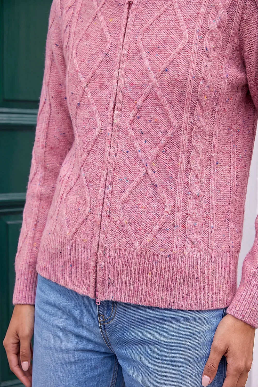 Roman Pink Petite Cable Knit Zip Up Cardigan - 8 Image 4
