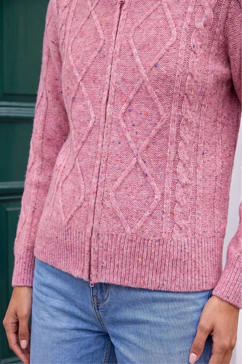 Roman Pink Petite Cable Knit Zip Up Cardigan - 8 Image 4