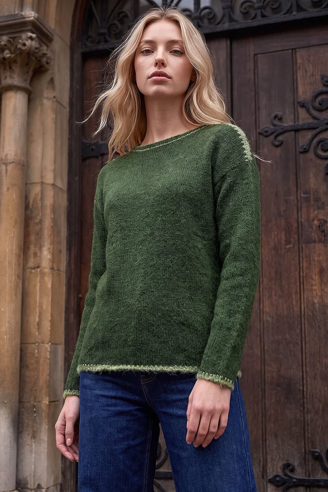 Roman Khaki Petite Contrast Detail Jumper