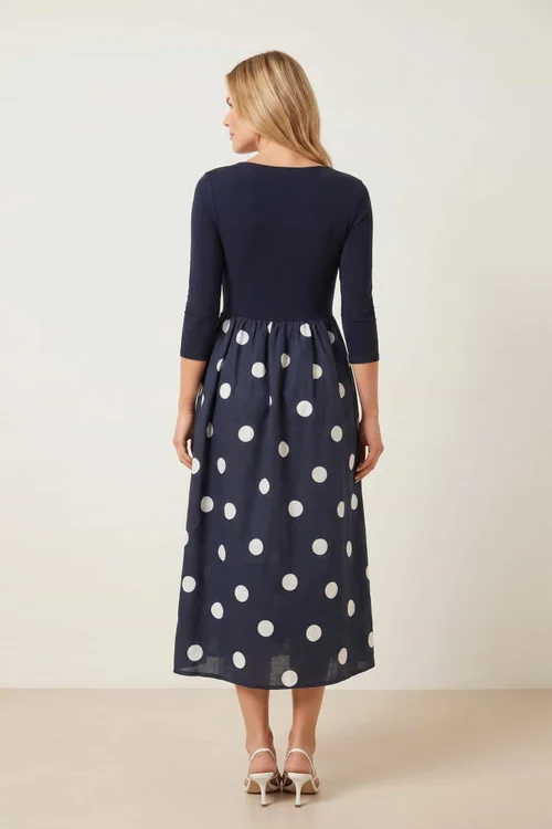 Style Cheat Sadie Navy & Cream Polka Dot 3/4 Sleeve Midi Dress - 10 Image 3