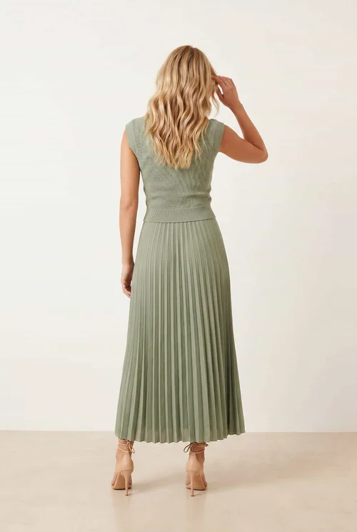 Style Cheat Sage Knit Pleated Skirt Dress - 8 Image 3