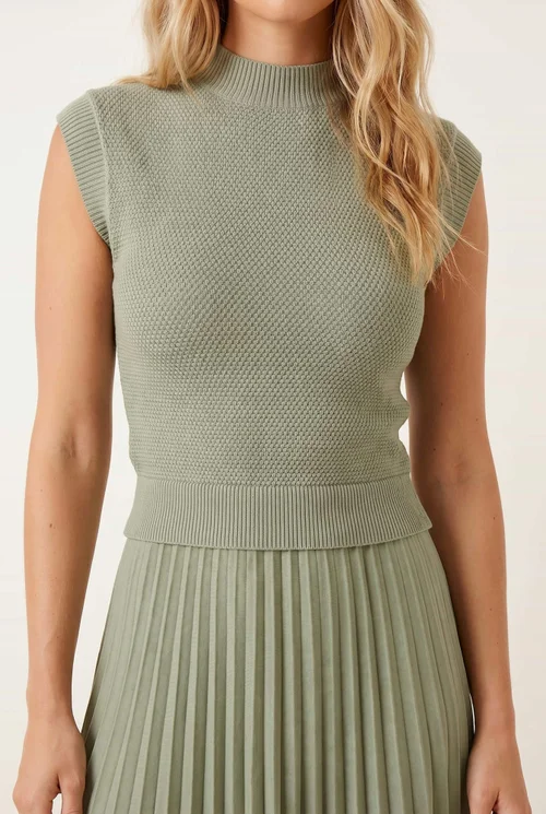 Style Cheat Sage Knit Pleated Skirt Dress - 8 Image 4