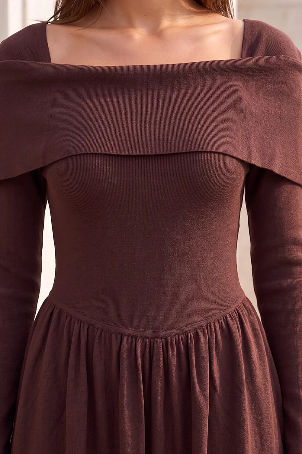 Roman Chocolate Bardot Long Sleeve Dress - 16 Image 4