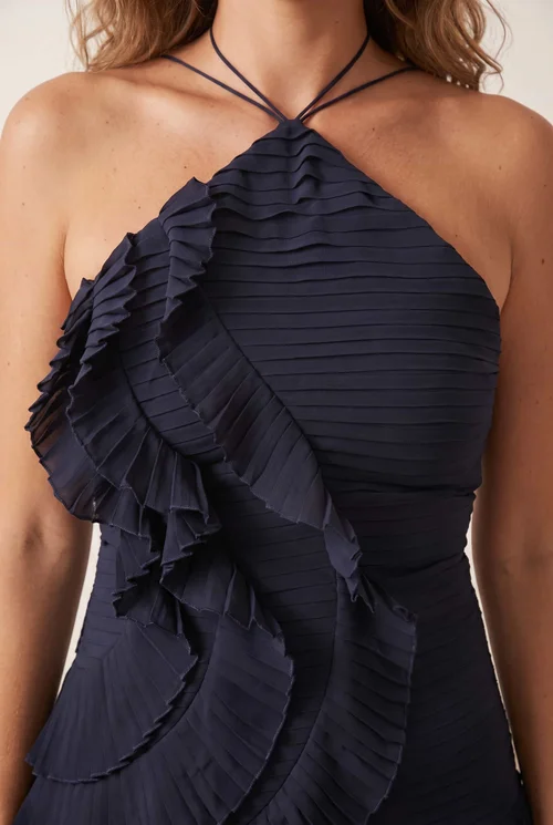 Style Cheat Navy Pleated Halter Tie Maxi Dress - 6 Image 2