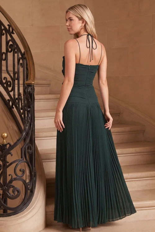 Style Cheat Emerald Green Pleated Halter Tie Maxi Dress - 10 Image 5