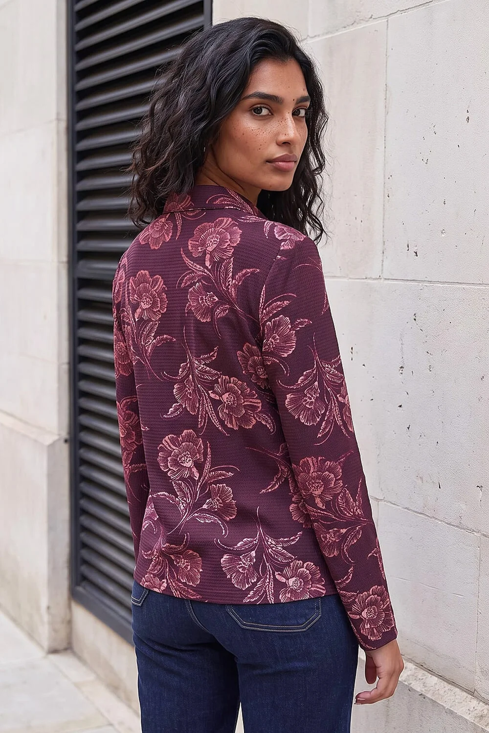 Roman Maroon Floral Print Textured Shirt - 12 Image 3