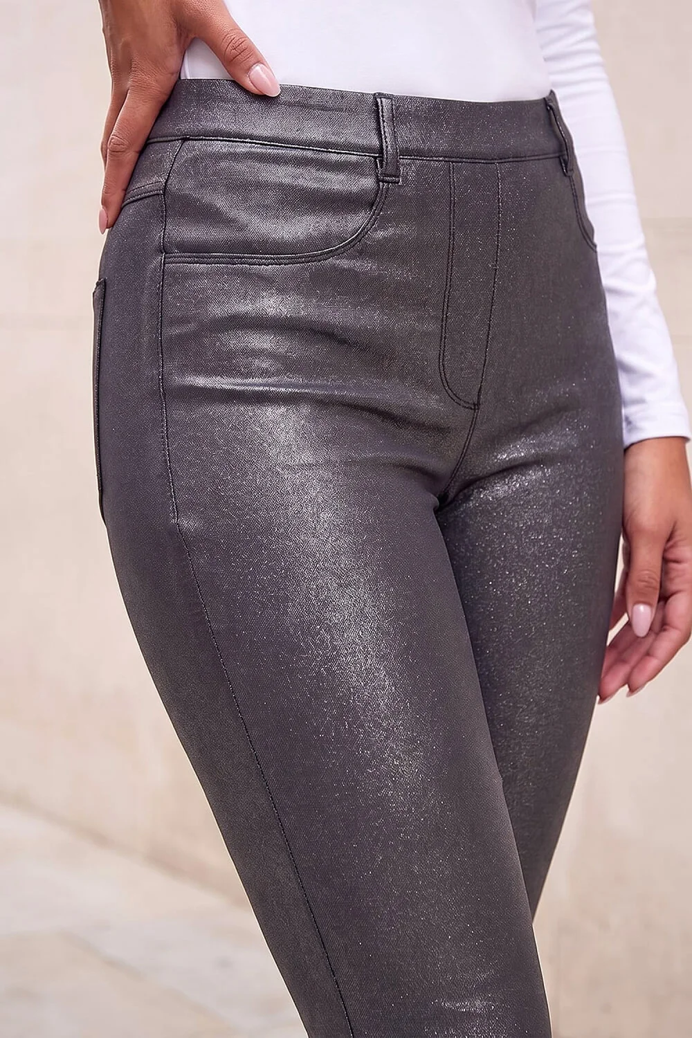 Roman Black Glitter Pull On Denim Legging - 10 Image 4