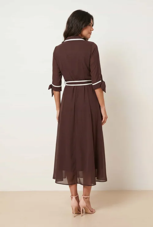 Style Cheat Tipped Daphne Dress Brown With White Tipping & Gold Buckle Belt - 12 Image 3