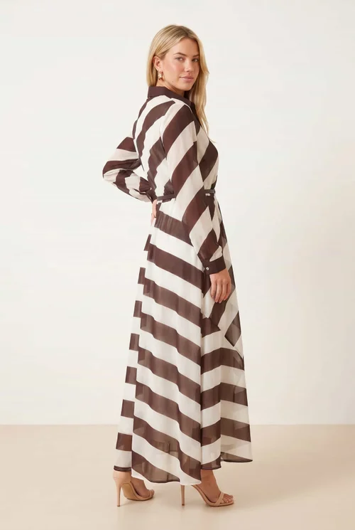 Stripe Belted Maxi Shirt Dress - Chocolate Stripe - 12 Image 2