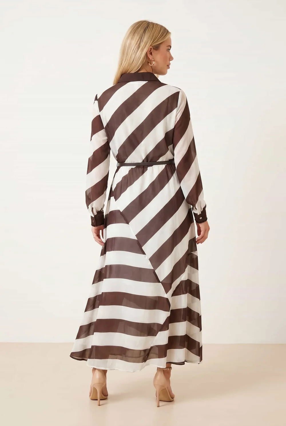 Stripe Belted Maxi Shirt Dress - Chocolate Stripe - 12 Image 3