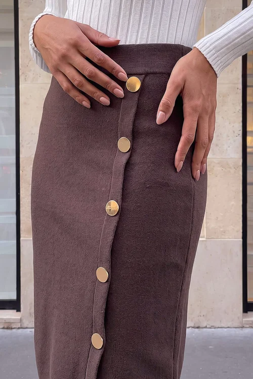 Roman Chocolate Button wrap Skirt - 14 Image 4