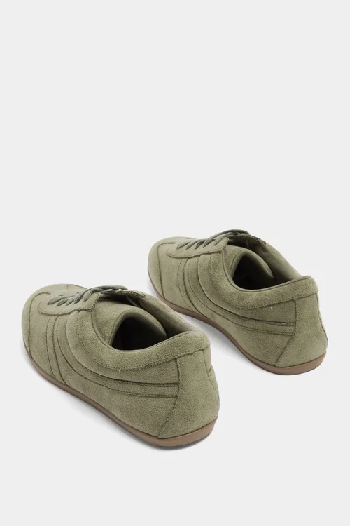 Yours Sage Green Faux Suede Low Retro Stripe Trainers In Extra Wide EEE Fit - 7 Extra Wide Image 4