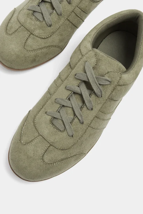 Yours Sage Green Faux Suede Low Retro Stripe Trainers In Extra Wide EEE Fit - 7 Extra Wide Image 5