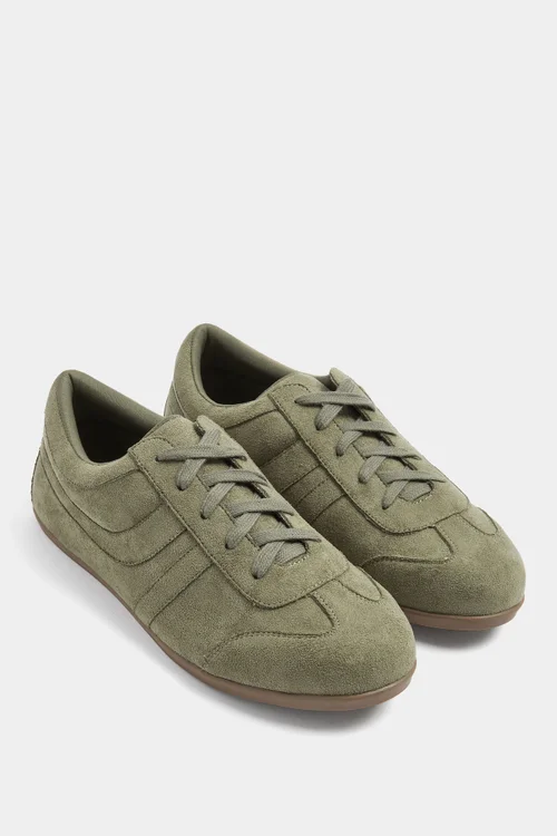 Yours Sage Green Faux Suede Low Retro Stripe Trainers In Extra Wide EEE Fit - 7 Extra Wide Image 3