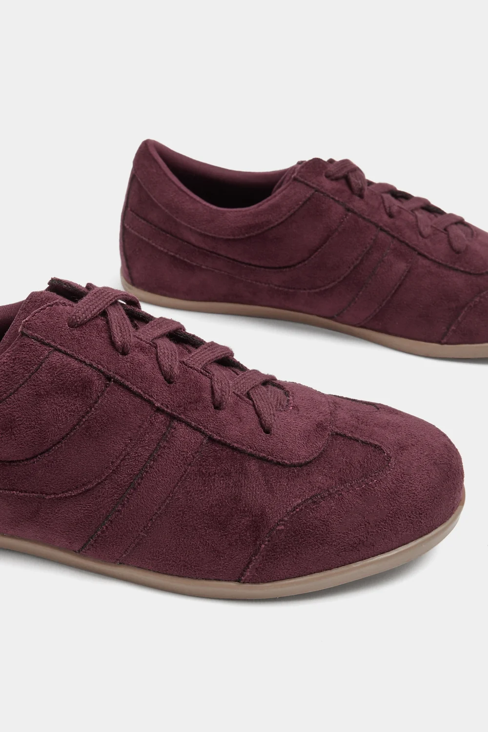Yours Burgundy Red Faux Suede Low Retro Stripe Trainers In Extra Wide EEE Fit - 4 Extra Wide Image 5