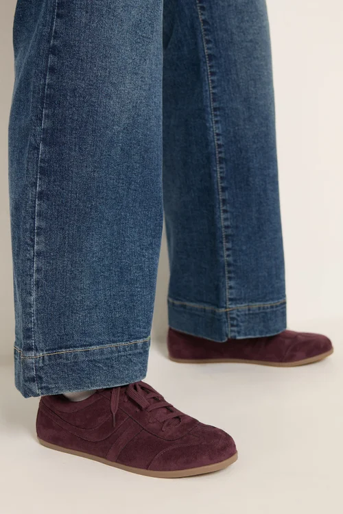 Yours Burgundy Red Faux Suede Low Retro Stripe Trainers In Extra Wide EEE Fit - 4 Extra Wide Image 2