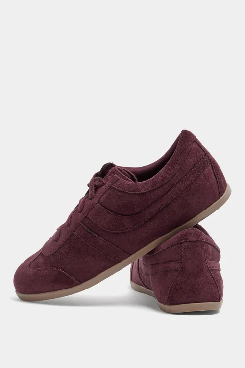 Yours Burgundy Red Faux Suede Low Retro Stripe Trainers In Extra Wide EEE Fit - 4 Extra Wide Image 4