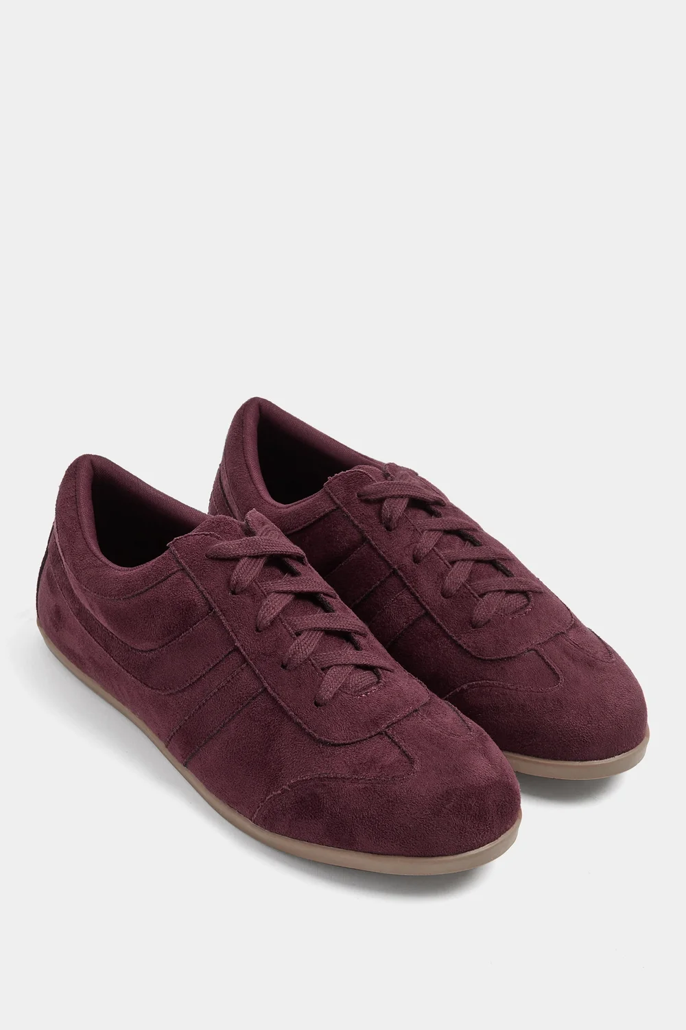Yours Burgundy Red Faux Suede Low Retro Stripe Trainers In Extra Wide EEE Fit - 4 Extra Wide Image 3