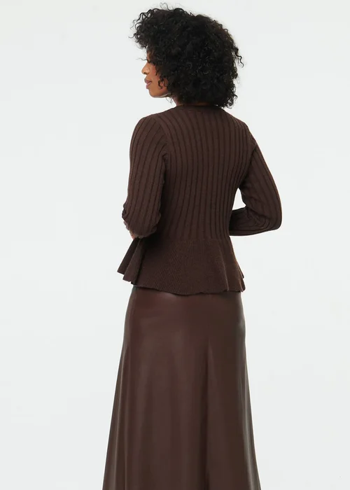 Izabel London Brown Striped Texture Buttoned Peplum Cardigan - 12 Image 2