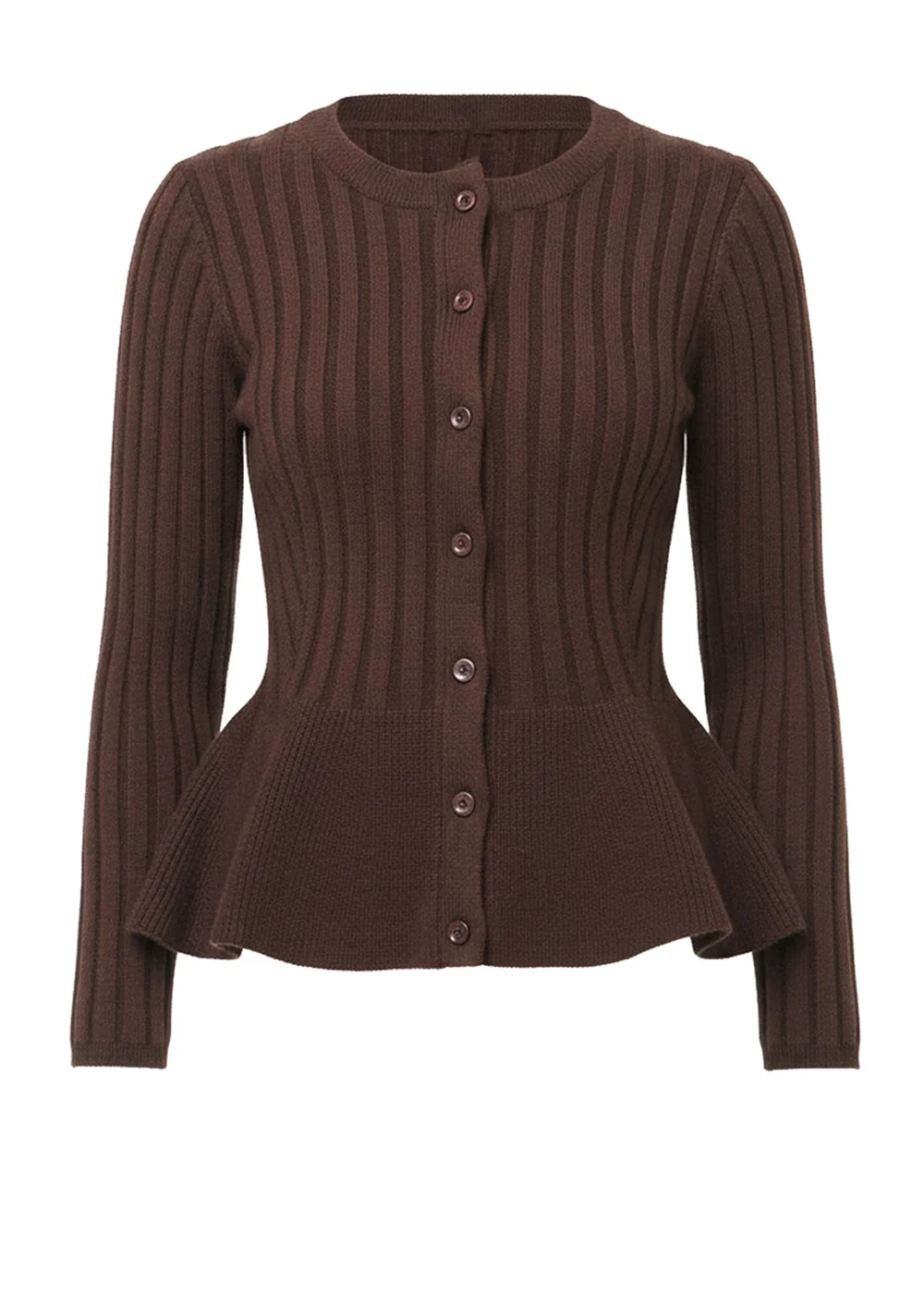 Izabel London Brown Striped Texture Buttoned Peplum Cardigan - 12 Image 5