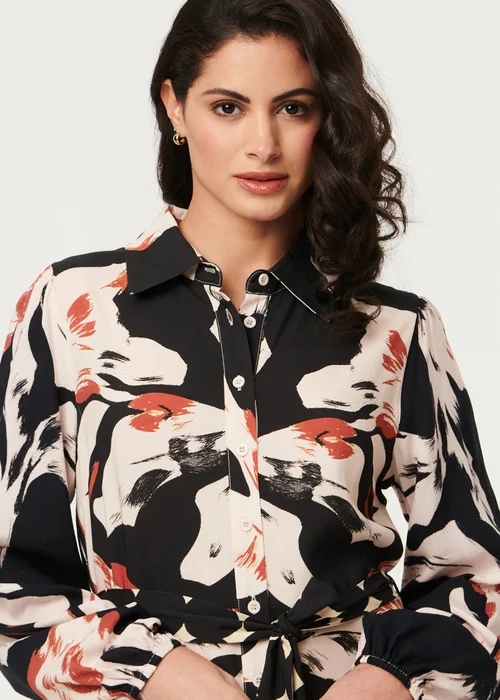 Izabel London Multi Black Abstract Long Sleeve Midi Shirt Dress - 10 Image 3