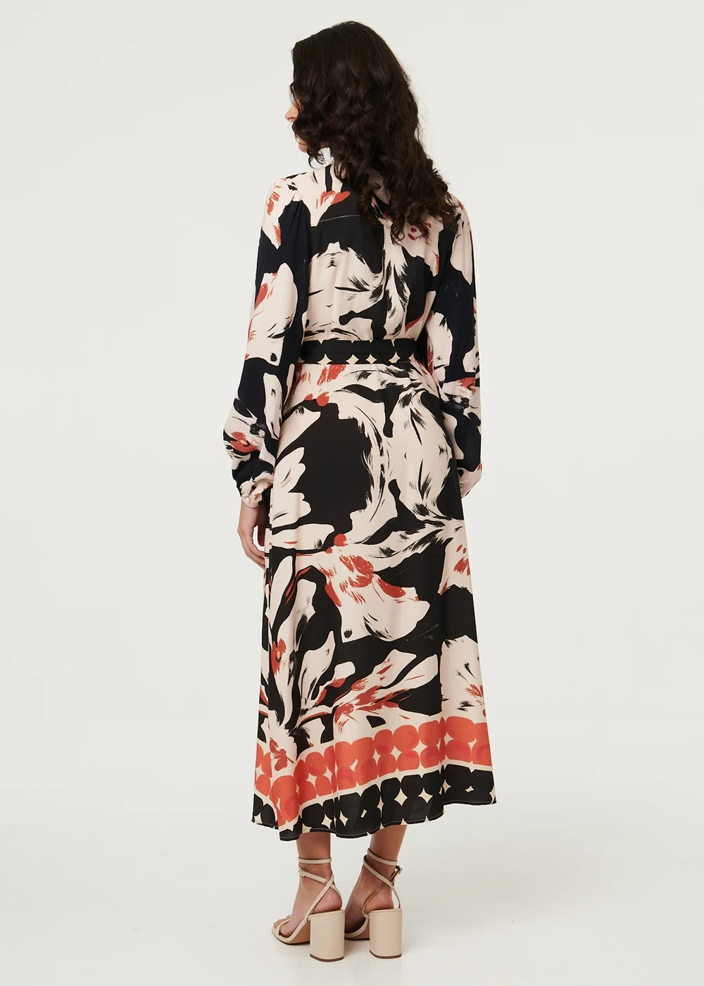 Izabel London Multi Black Abstract Long Sleeve Midi Shirt Dress - 10 Image 2