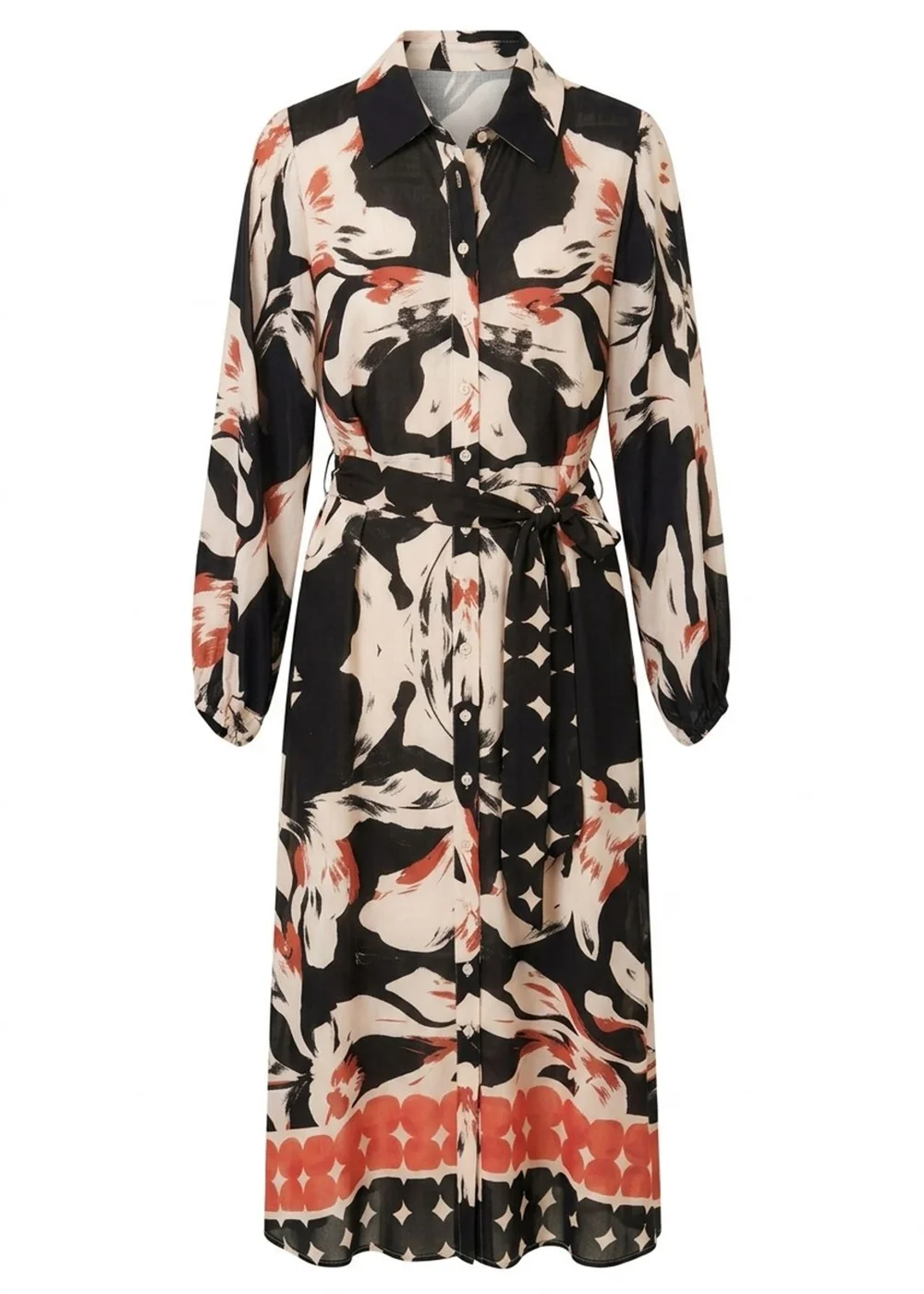 Izabel London Multi Black Abstract Long Sleeve Midi Shirt Dress - 10 Image 5