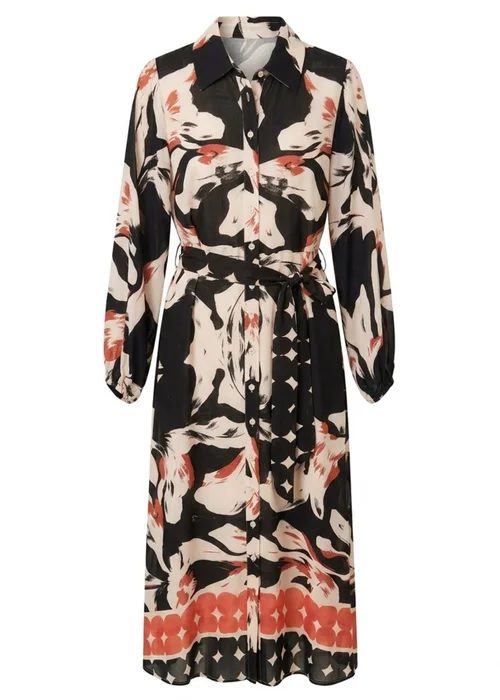 Izabel London Multi Black Abstract Long Sleeve Midi Shirt Dress - 10 Image 5