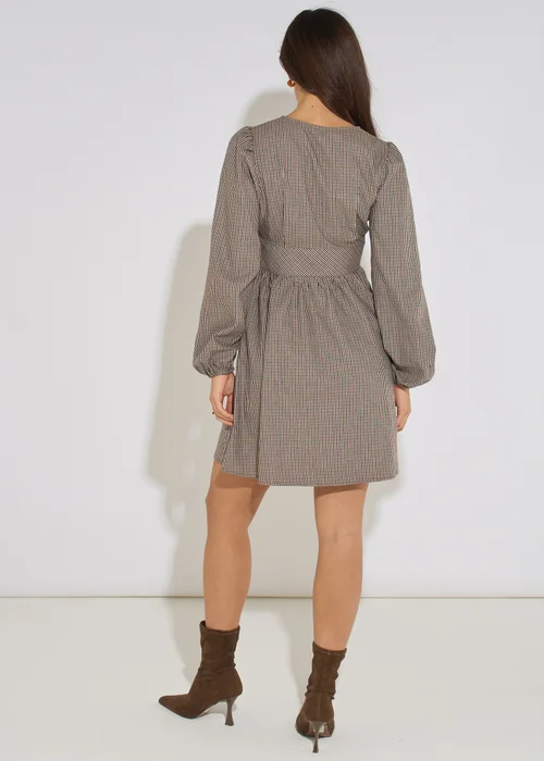 Gini London Brown Check Long Sleeves Mini Dress - 8 Image 2