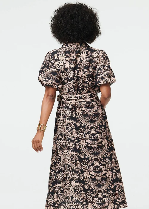 Izabel London Black Printed Puff Sleeve Tie Midi Shirt Dress - 12 Image 2