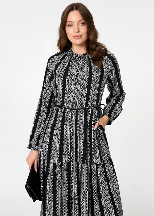 Izabel London Black Geo Print Tiered Long Sleeve Midi Dress - 16 Image 4