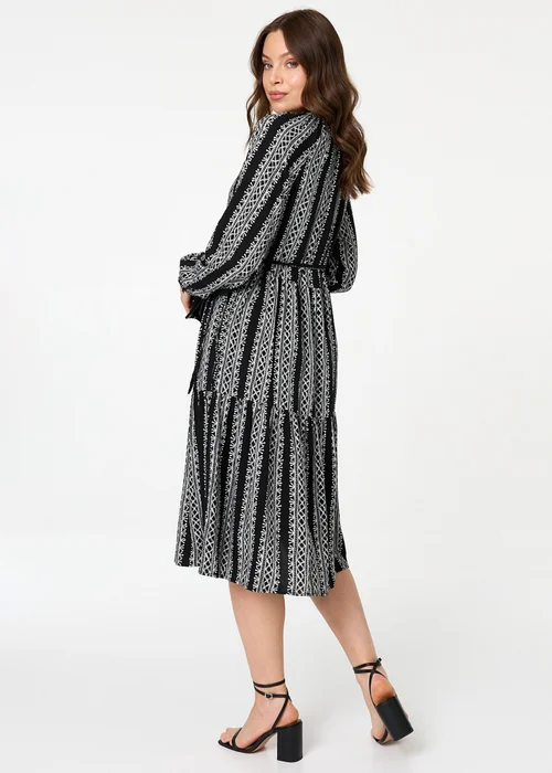 Izabel London Black Geo Print Tiered Long Sleeve Midi Dress - 16 Image 2