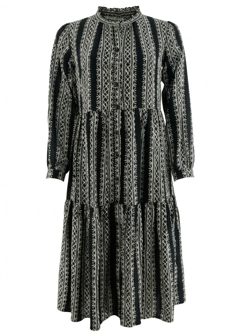 Izabel London Black Geo Print Tiered Long Sleeve Midi Dress - 16 Image 5
