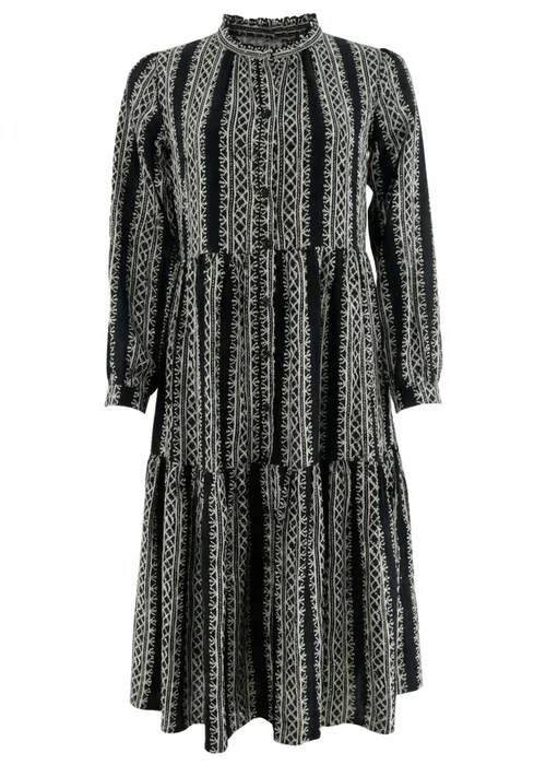 Izabel London Black Geo Print Tiered Long Sleeve Midi Dress - 16 Image 5