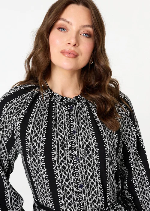 Izabel London Black Geo Print Tiered Long Sleeve Midi Dress - 16 Image 3