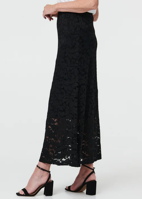 Izabel London Black Lace Texture Layer High Waist Maxi Skirt - 10 Image 3