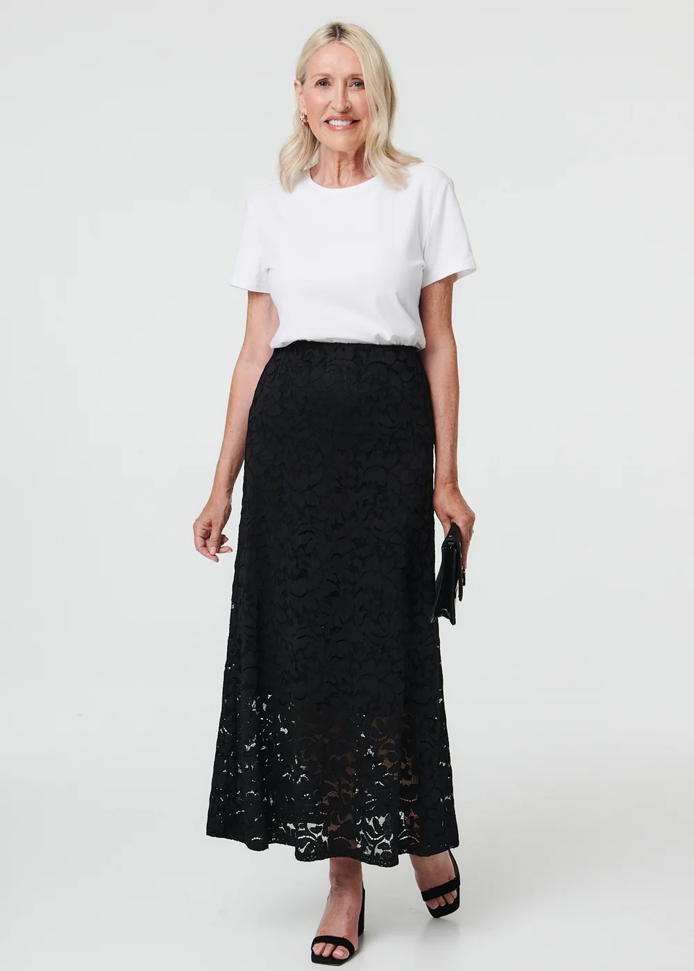 Izabel London Black Lace Texture Layer High Waist Maxi Skirt - 10 Image 1