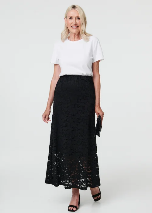 Izabel London Black Lace Texture Layer High Waist Maxi Skirt - 10 Image 1