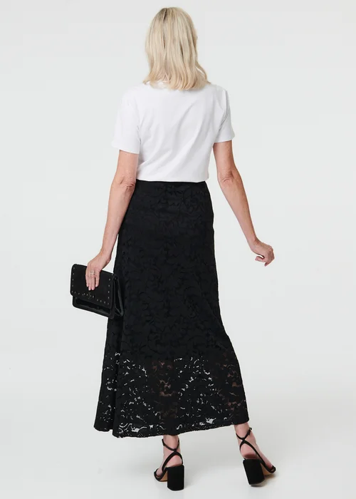 Izabel London Black Lace Texture Layer High Waist Maxi Skirt - 10 Image 2