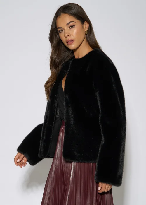Gini London Black Short Faux Fur Jacket - M/L Image 4