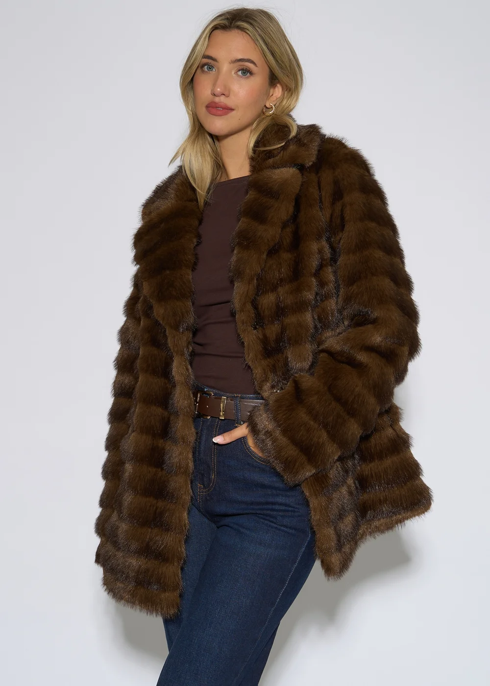 Gini London Brown 2 Tone Faux Fur Jacket - M/L Image 1