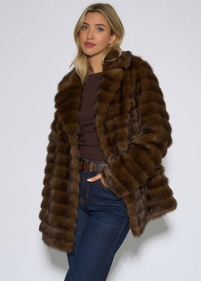 Gini London Brown 2 Tone Faux Fur Jacket