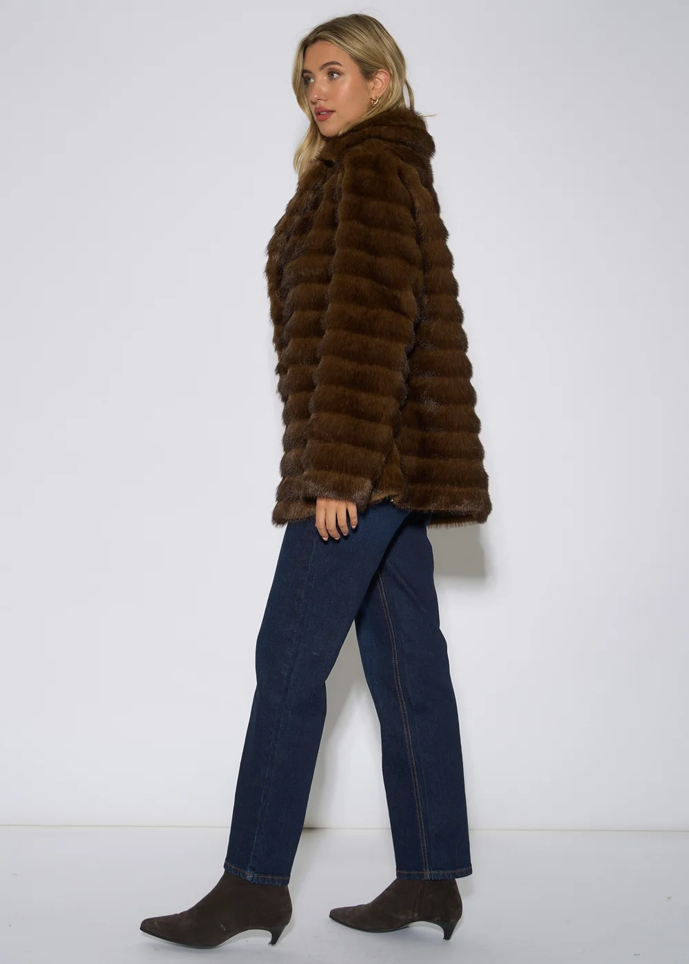 Gini London Brown 2 Tone Faux Fur Jacket - M/L Image 4