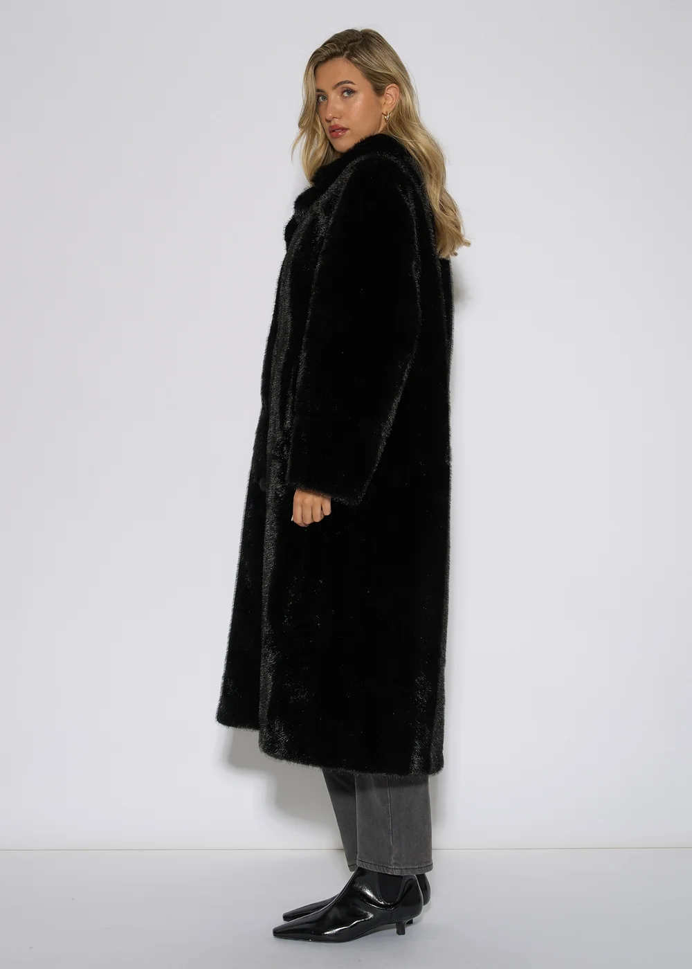Gini London Black 2 Tone Maxi Faux Fur Coat Jacket - L/XL Image 4