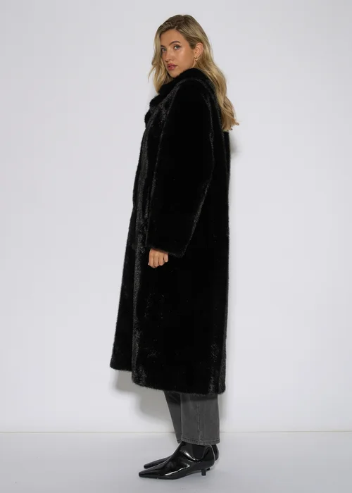 Gini London Black 2 Tone Maxi Faux Fur Coat Jacket - L/XL Image 4